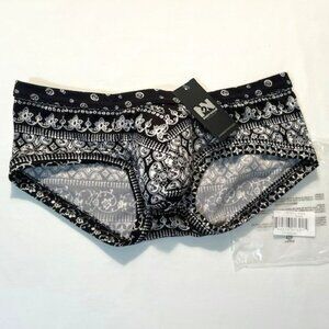 N2N Bodywear Size L Provence Micro Boxer Briefs/Trunks - Black/White - Batik